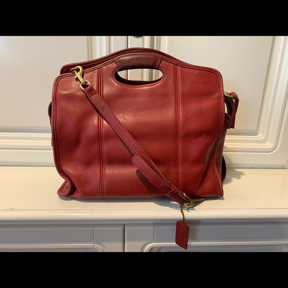 COACH 9995 LG Vtg Red Leather Bucket Satchel Bag w Cross-body Shoulder Strap - Picture 5 of 13